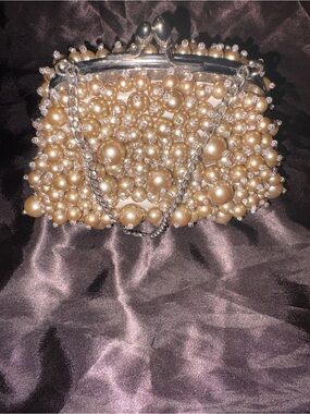Banana Republic Beaded Pearl-Embellished Clutch in Champagne Gold